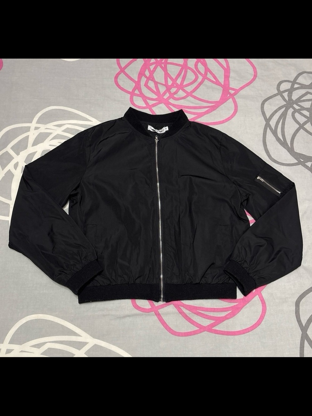 Zarlena Black Bomber Jacket With Zipper Detail